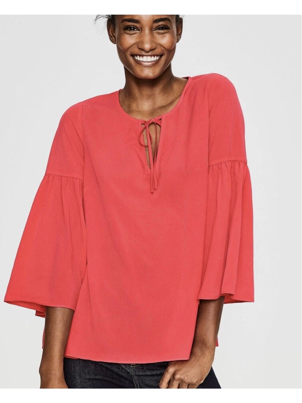 Boden Womens 6 Pink Pop Peony Boho Flare Sleeve Lightweight Summer Blouse NEW
